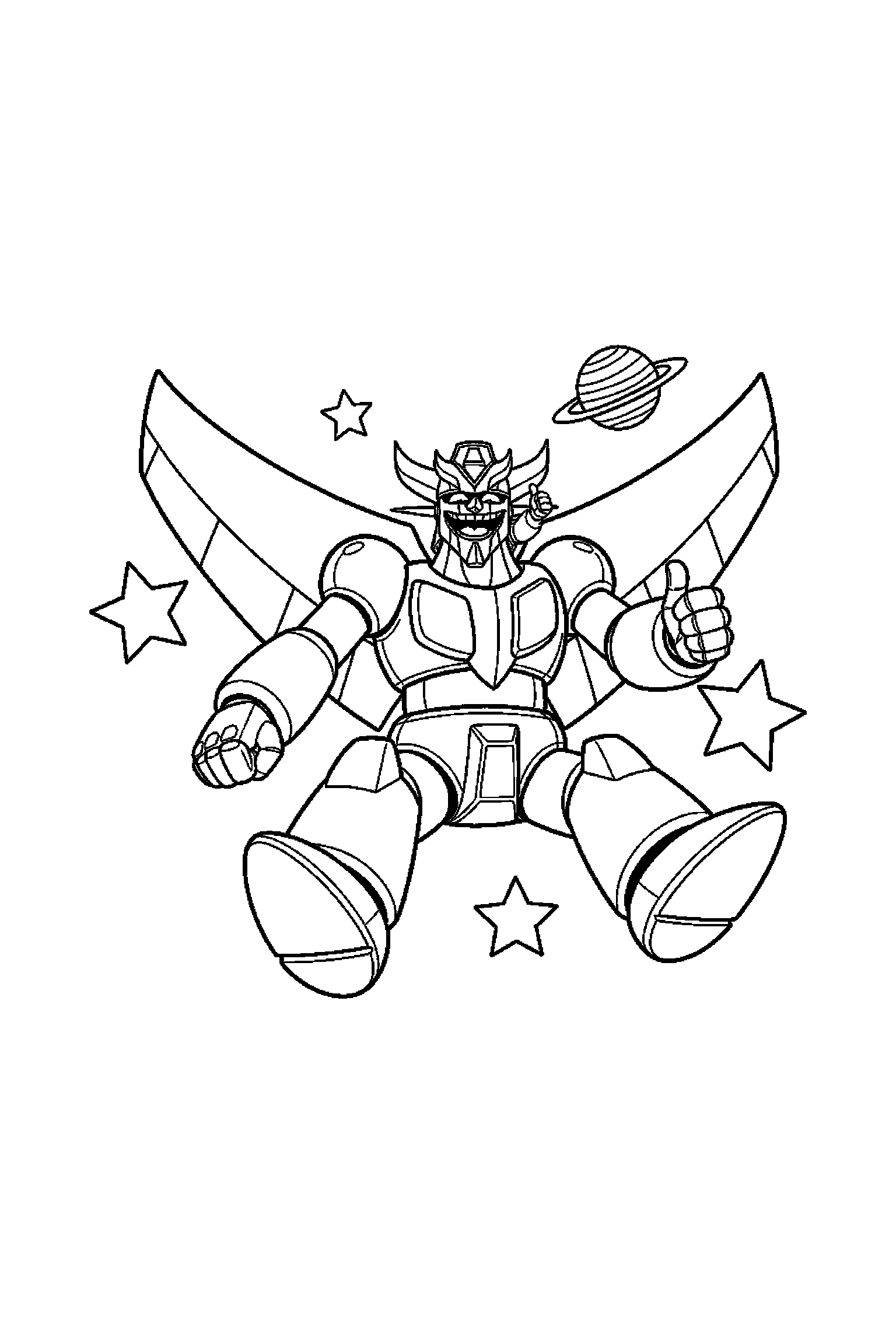 Coloriage Goldorak gratuit à imprimer : Goldorak assis qui sourit de tout son cœur