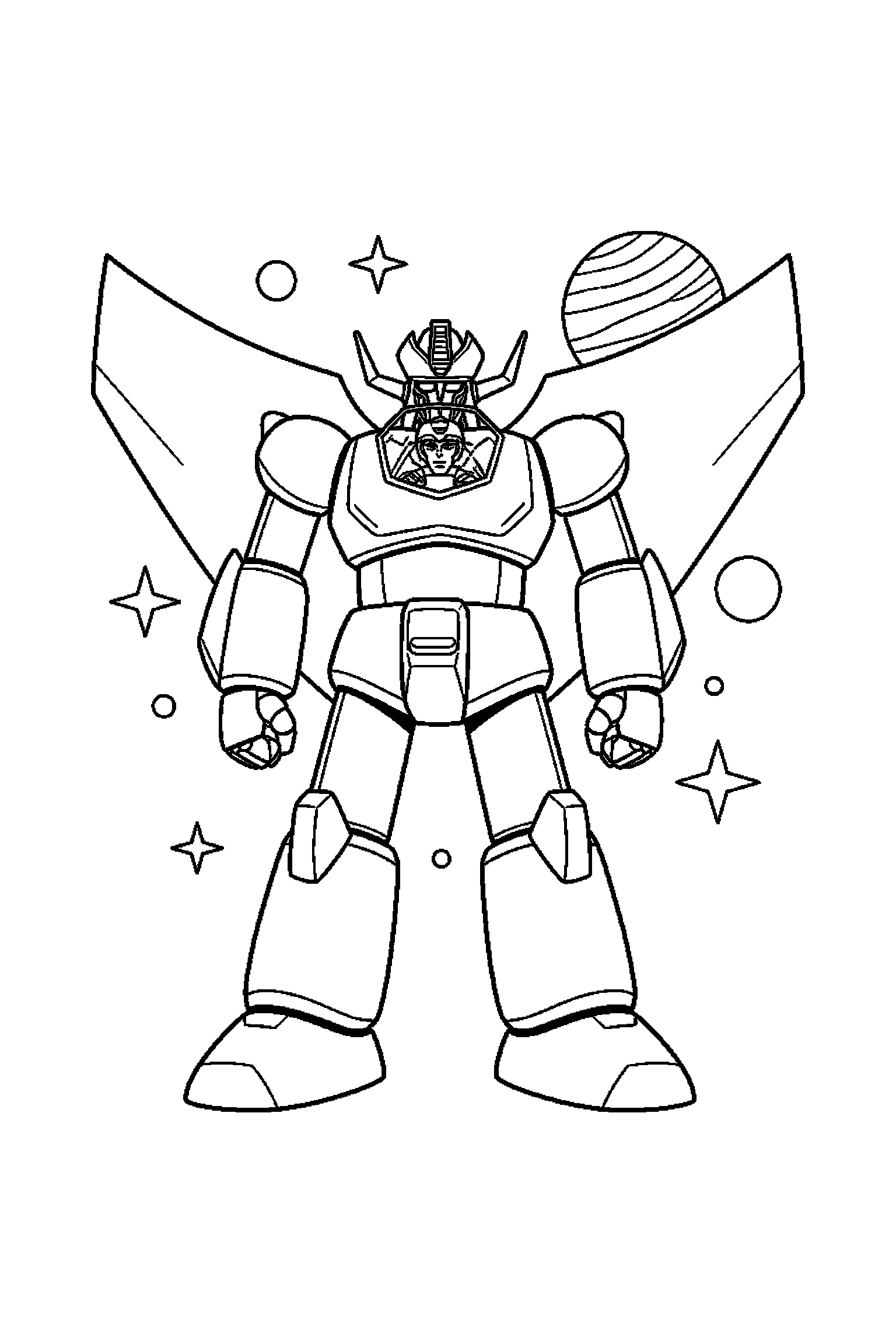 Coloriage Goldorak gratuit à imprimer : portrait facile avec un robot géant et de grands contours
