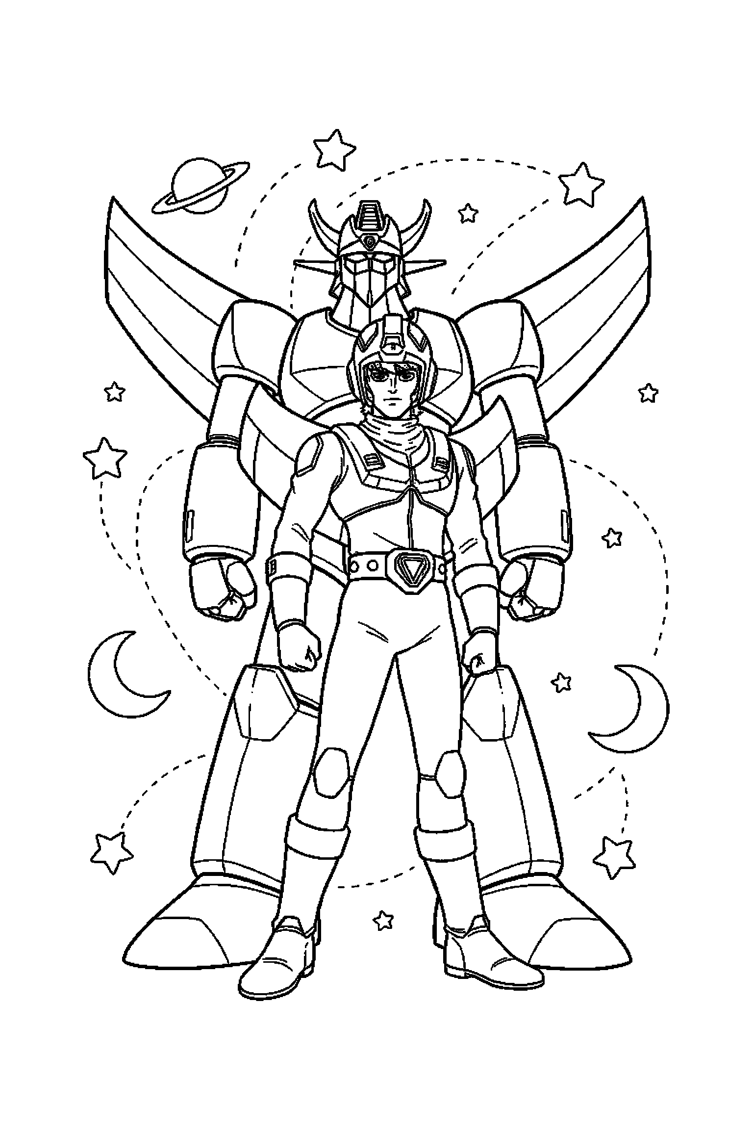 Coloriage Goldorak gratuit à imprimer : un pilote héroïque posé au centre de la page