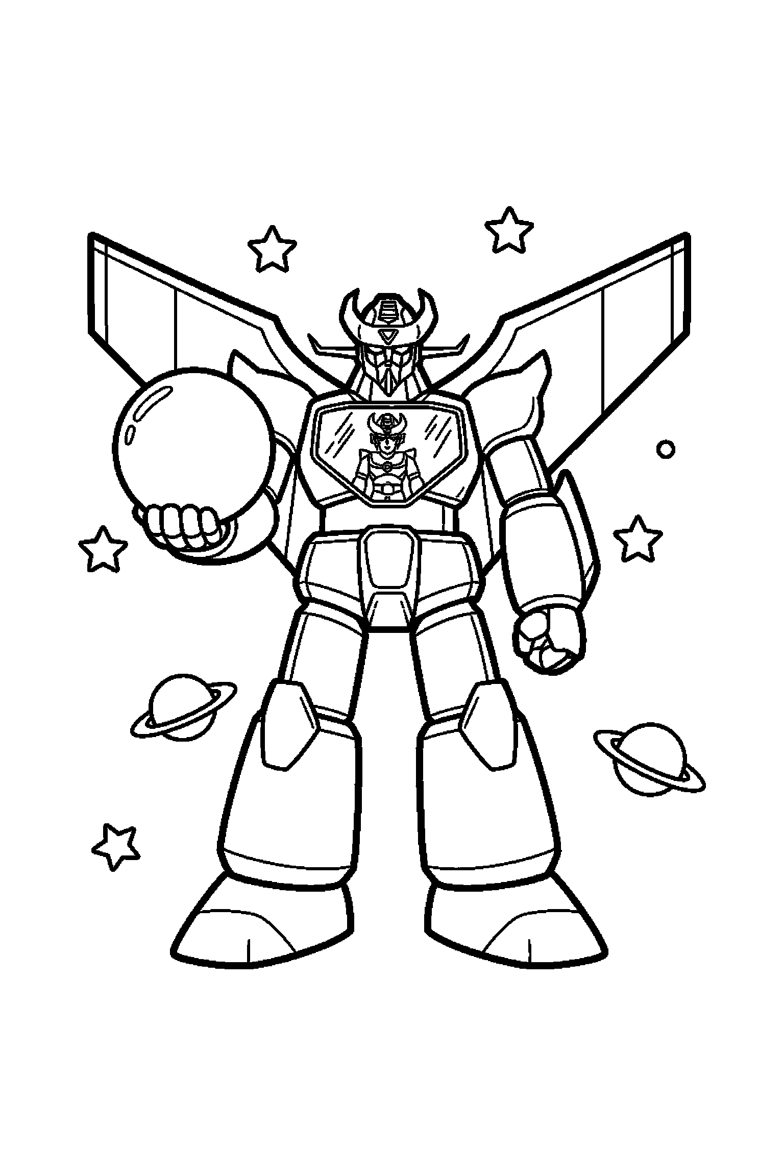 Coloriage Goldorak gratuit à imprimer : Goldorak avec un ballon rond