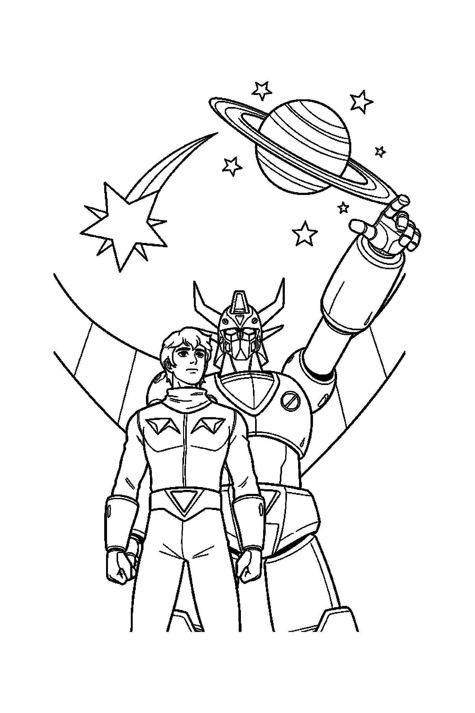 Coloriage Goldorak gratuit à imprimer : Actarus qui regarde une étoile