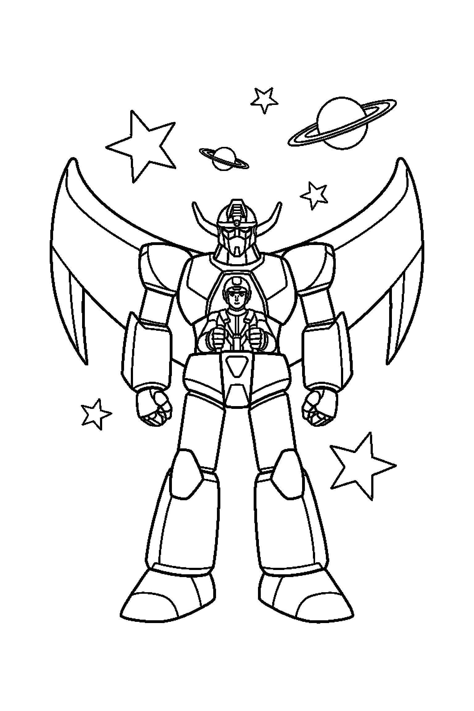 Coloriage Goldorak gratuit à imprimer : un pilote héroïque avec deux mains visibles et simples