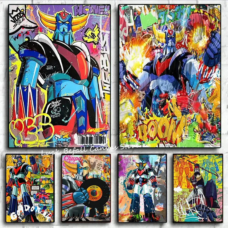 Affiche Goldorak graffiti multicolore, esprit robots géants des années 80 – Image 4