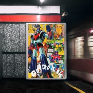 Affiche Goldorak graffiti multicolore, esprit robots géants des années 80