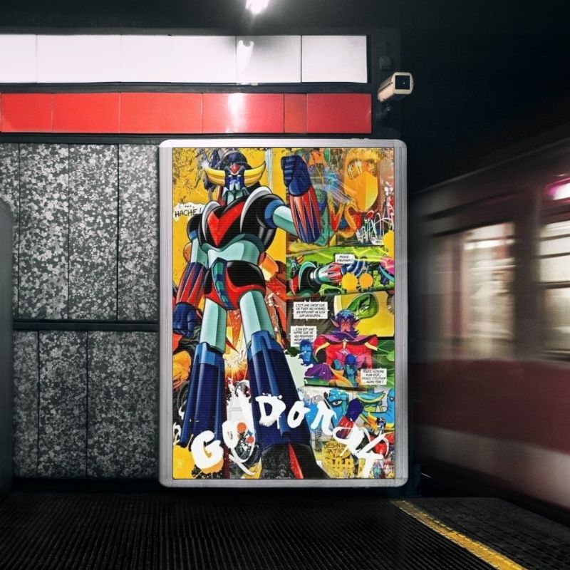 Affiche Goldorak graffiti multicolore, esprit robots géants des années 80