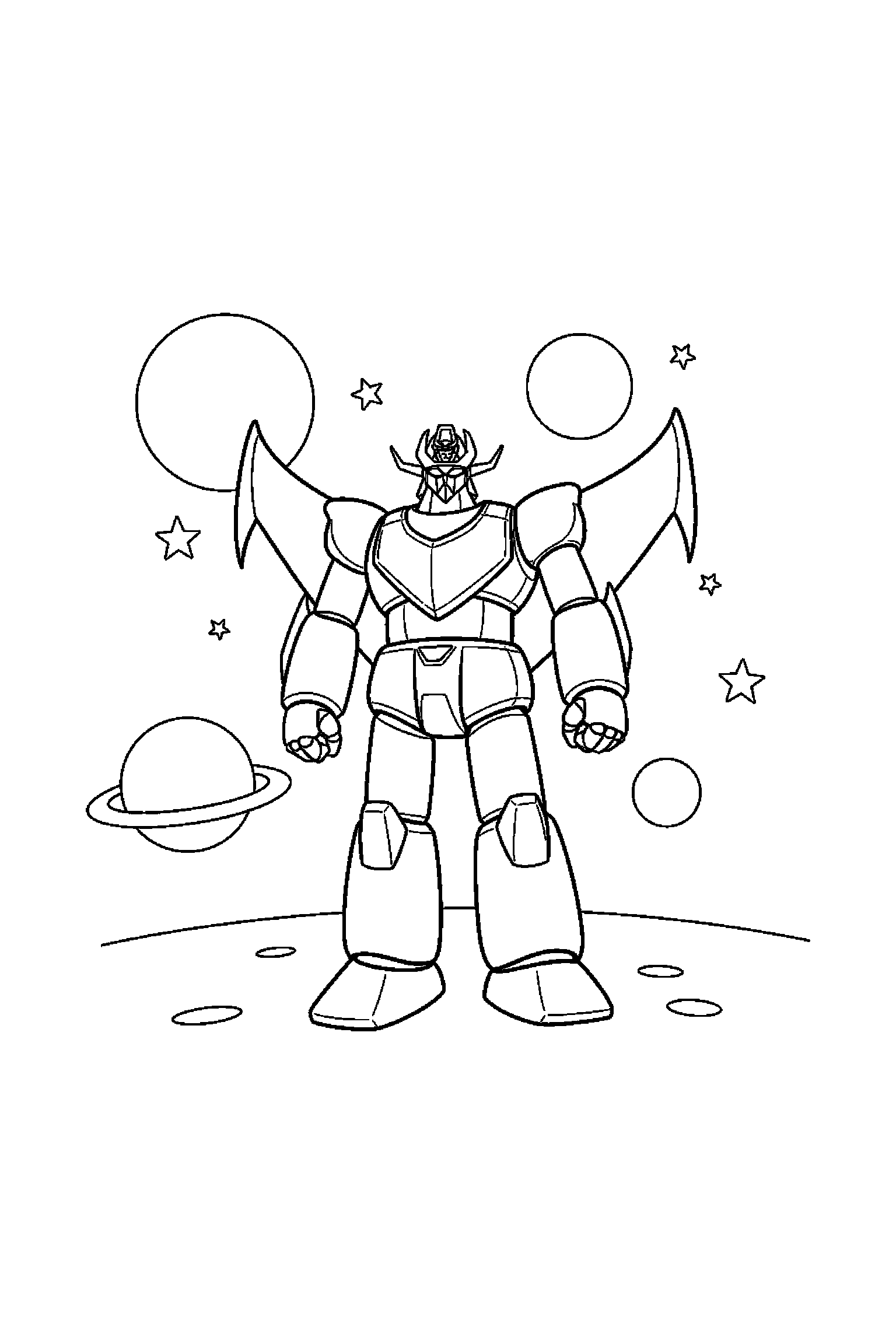Coloriage Goldorak gratuit à imprimer : un vaisseau spatial qui marche calmement