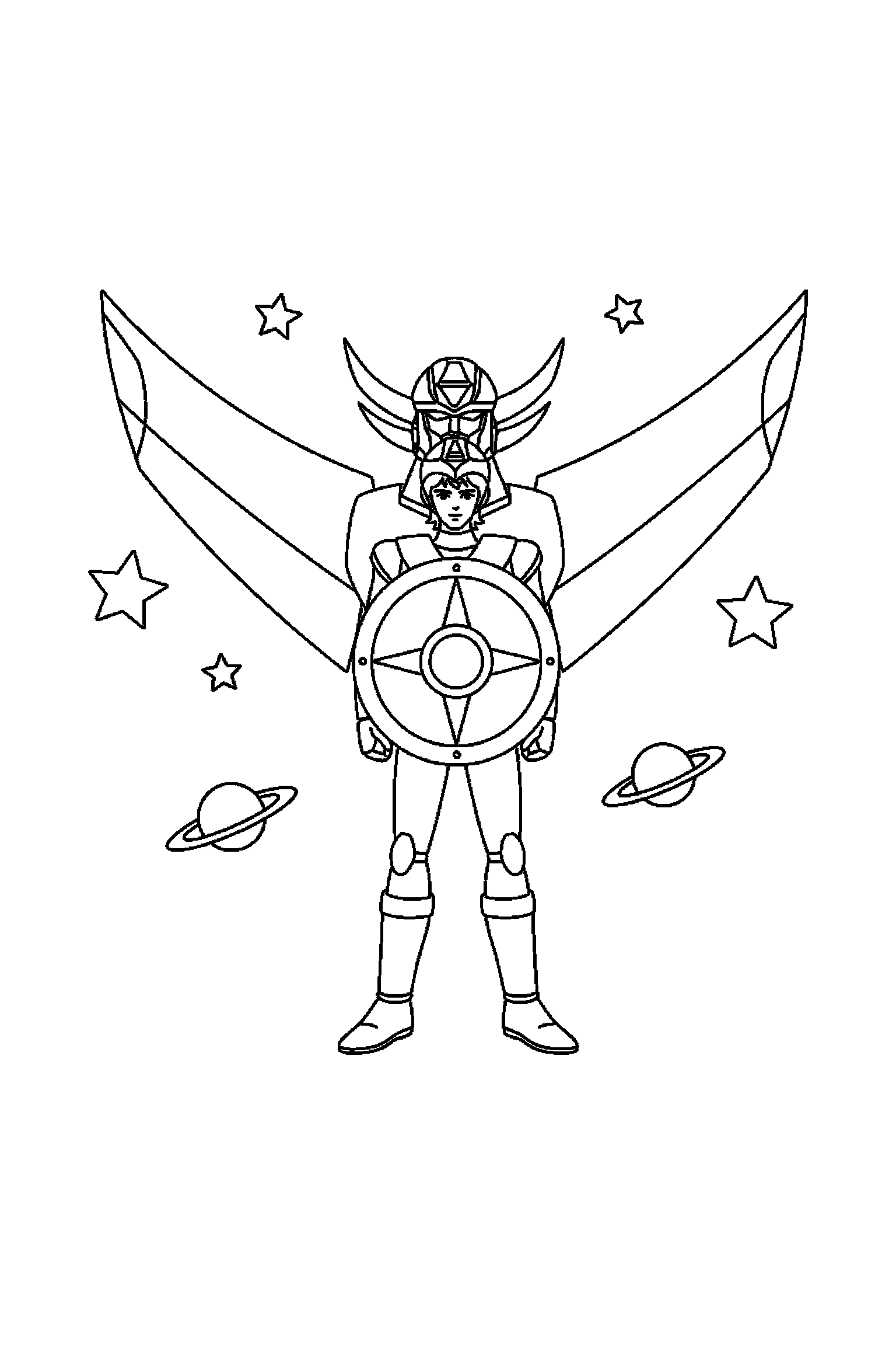 Coloriage Goldorak gratuit à imprimer : Actarus tenant un bouclier devant lui