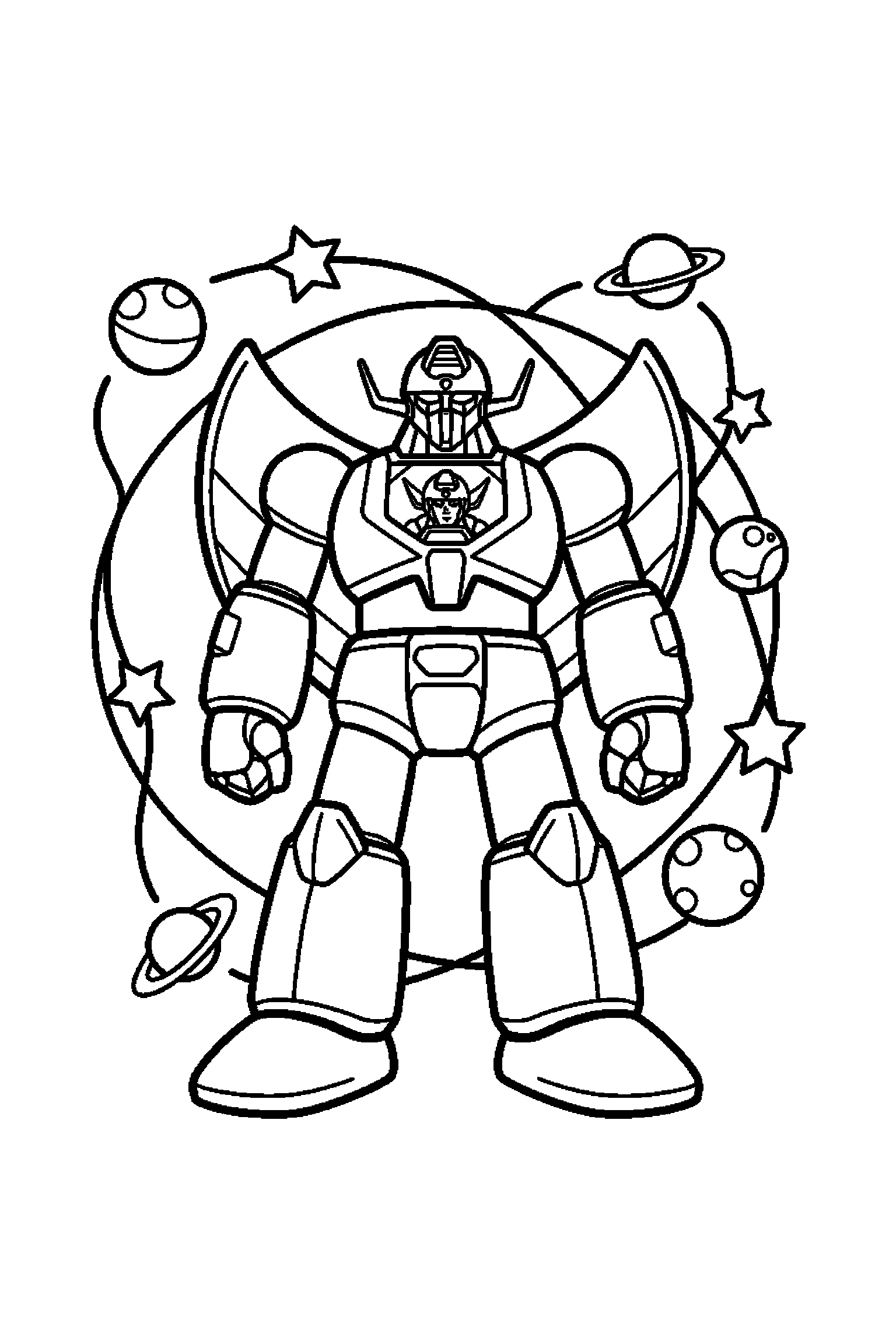 Coloriage Goldorak gratuit à imprimer : un robot géant entouré de grands contours arrondis