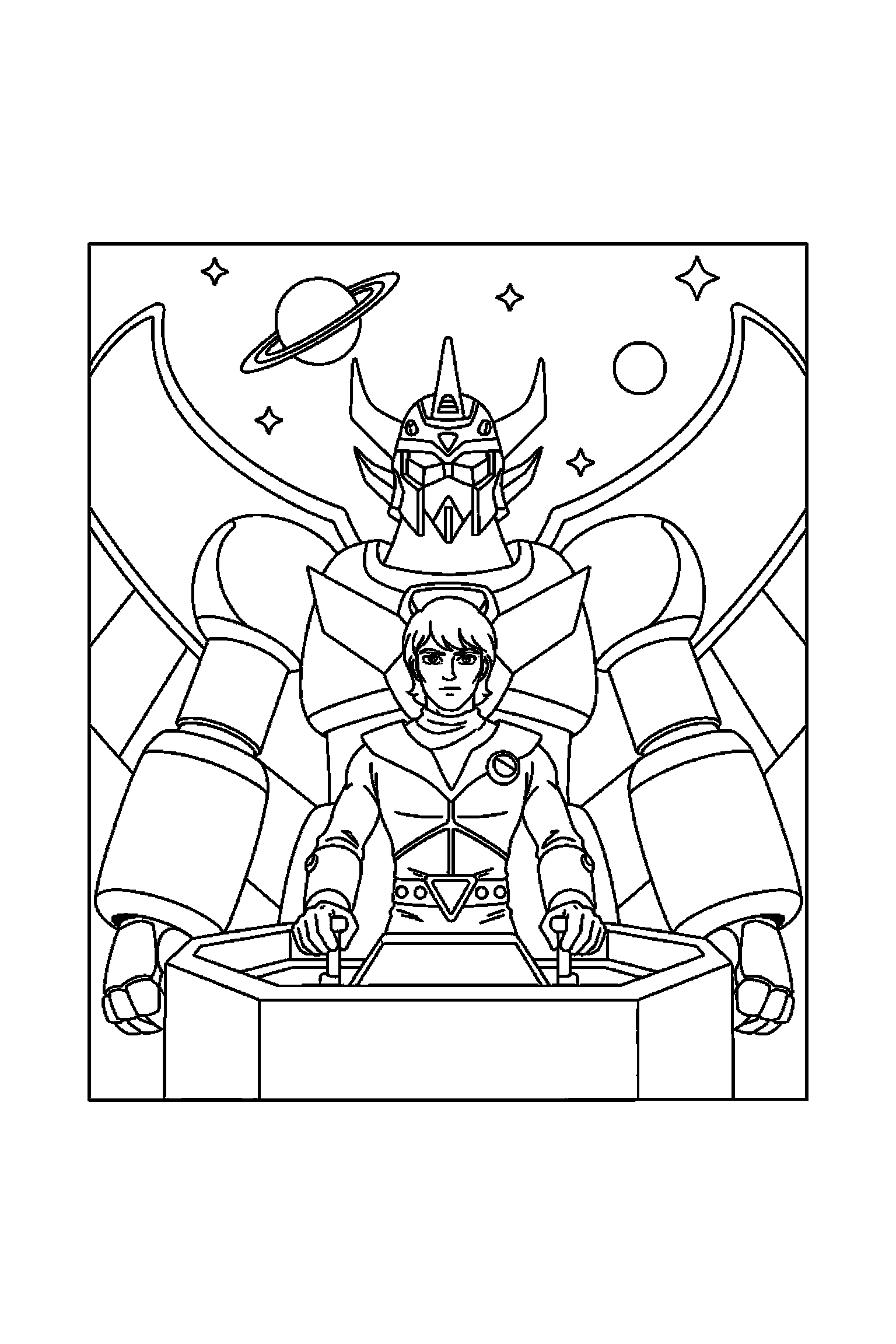 Coloriage Goldorak gratuit à imprimer : un pilote héroïque avec un décor très simple
