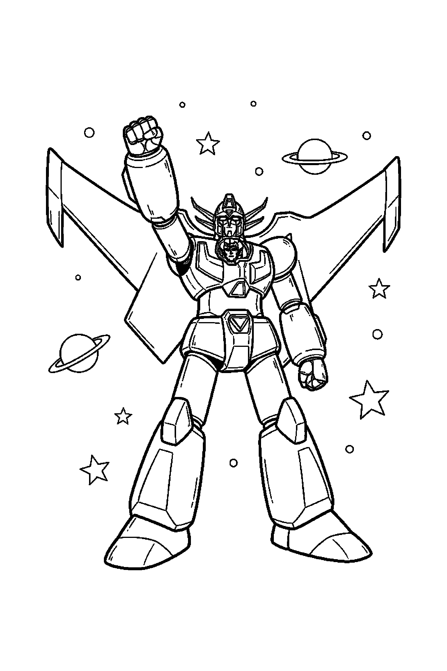 Coloriage Goldorak gratuit à imprimer : Goldorak qui lève le bras dans une pose anatomique claire