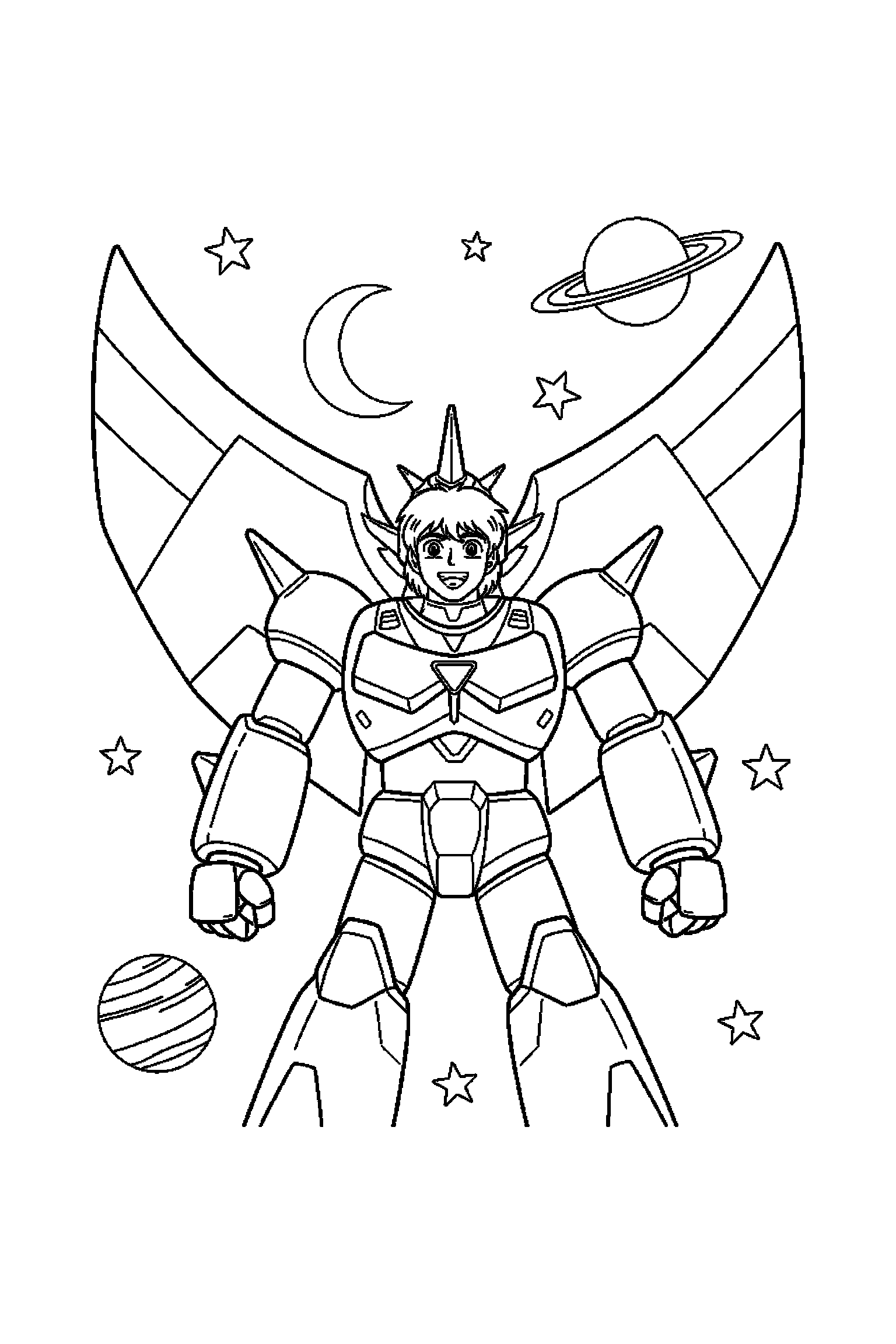 Coloriage Goldorak gratuit à imprimer : Actarus avec une expression joyeuse