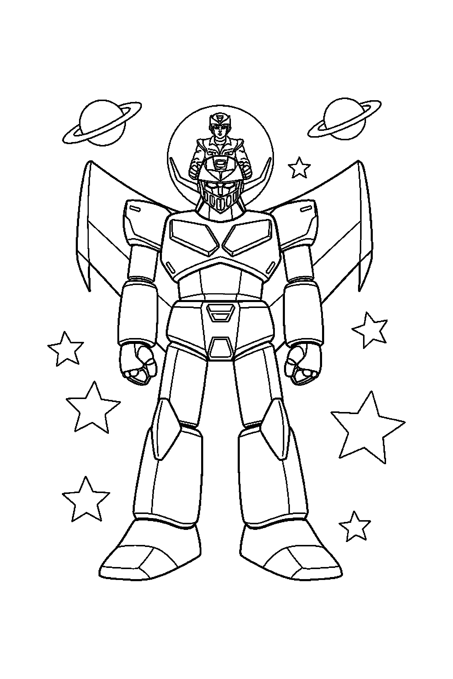 Coloriage Goldorak gratuit à imprimer : Goldorak debout avec les bras le long du corps
