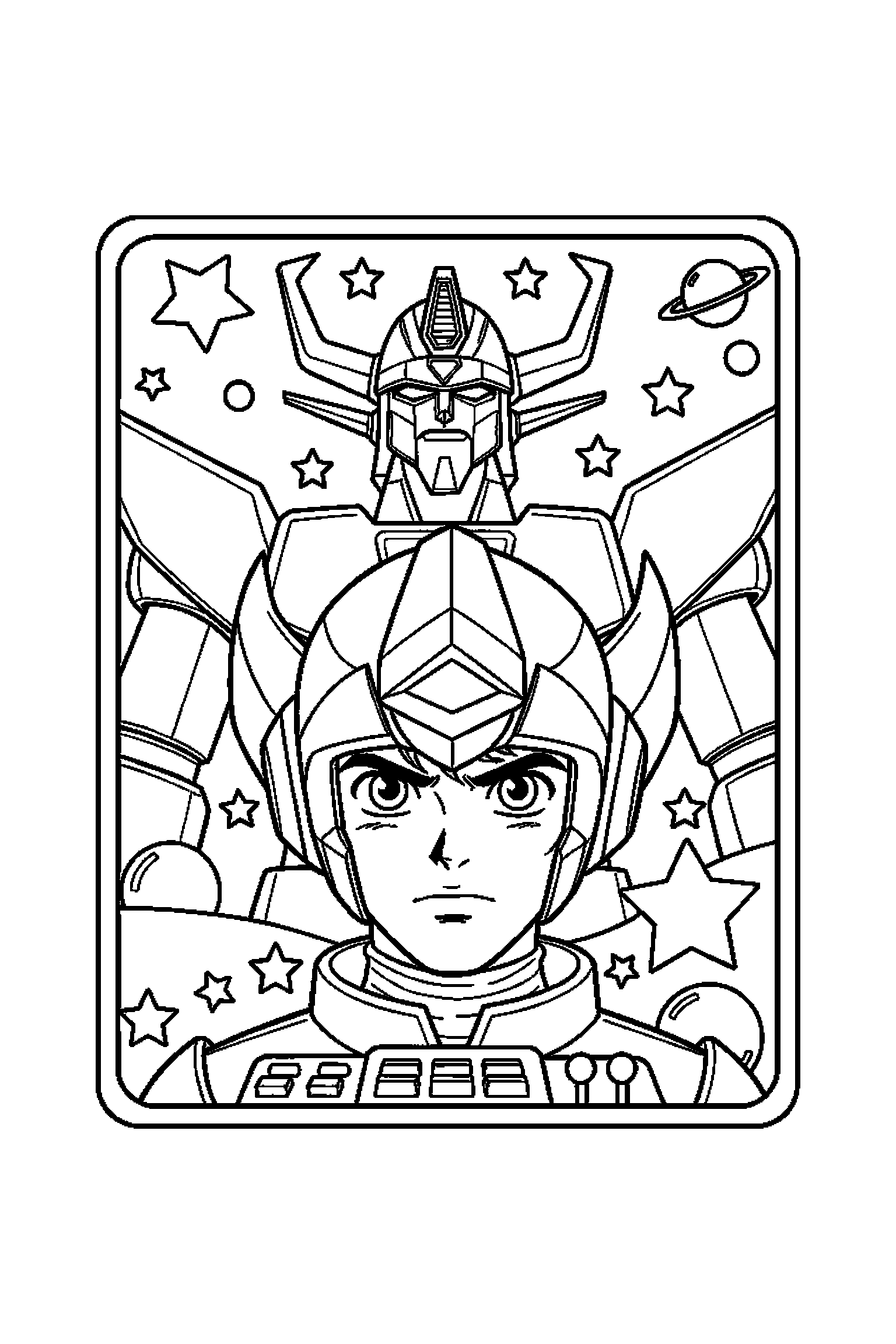 Coloriage Goldorak gratuit à imprimer : Actarus en portrait propre dans un cadre simple