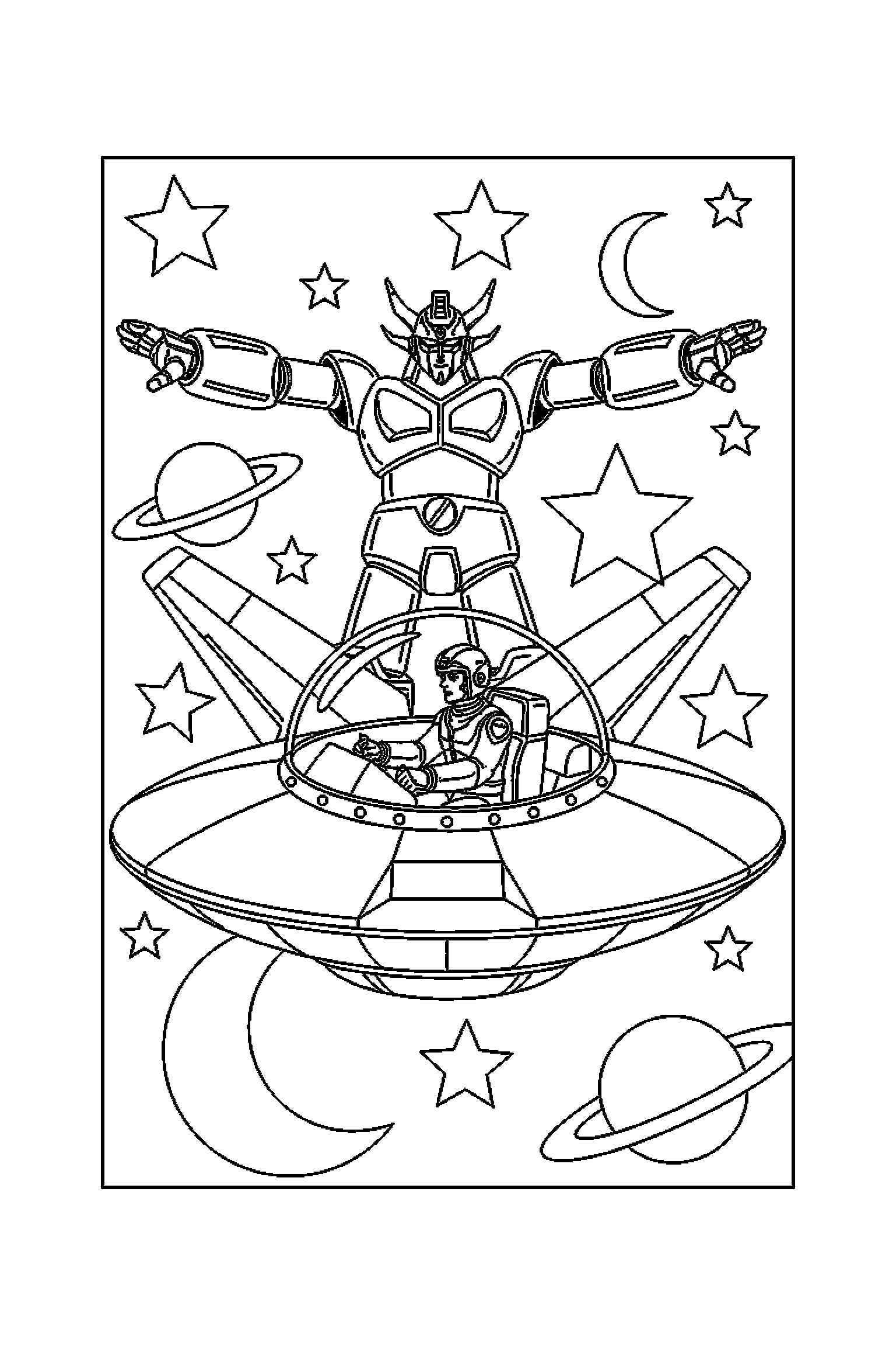 Coloriage Goldorak gratuit à imprimer : vaisseau Goldorak simple avec console sans texte et fond blanc