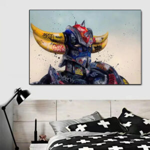 Poster street art Goldorak multicolore aux silhouettes de robots