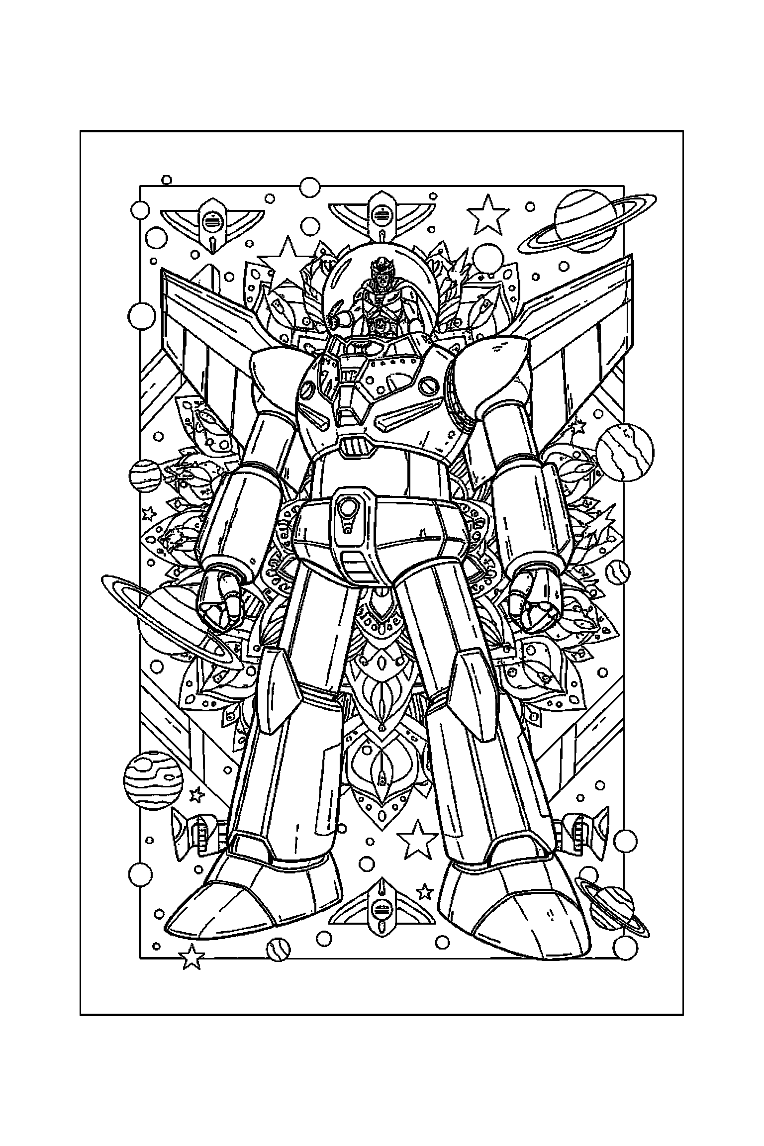 Coloriage Goldorak gratuit à imprimer : grand coloriage détaillé de un vaisseau spatial avec formes rétro