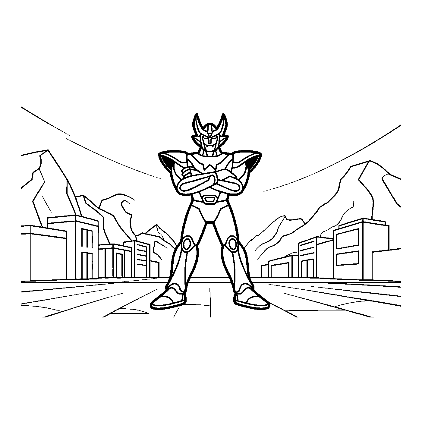 Coloriage Goldorak gratuit à imprimer : robot géant en posture héroïque